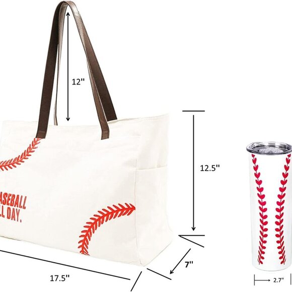 Baseball Mom Bag Canvas 17.5x7x12.5in Tote & Tumbler Gift Set Sports Fan main image 7